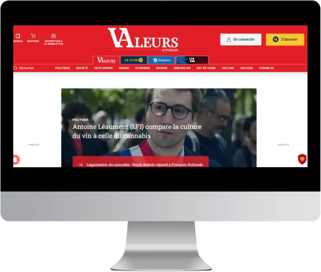 VALEURS ACTUELLES — інтерфейс проєкту